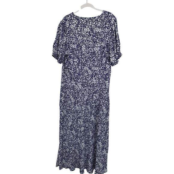 A New Day XXL Blue White Floral Midi Dress Puff Sleeve Crepe Boho Cottagecore Nw - Picture 5 of 11
